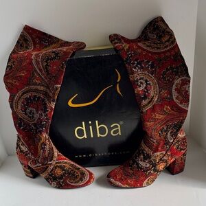 Diba Paisley Velvet Over-the-Knee Boots - Red Multi